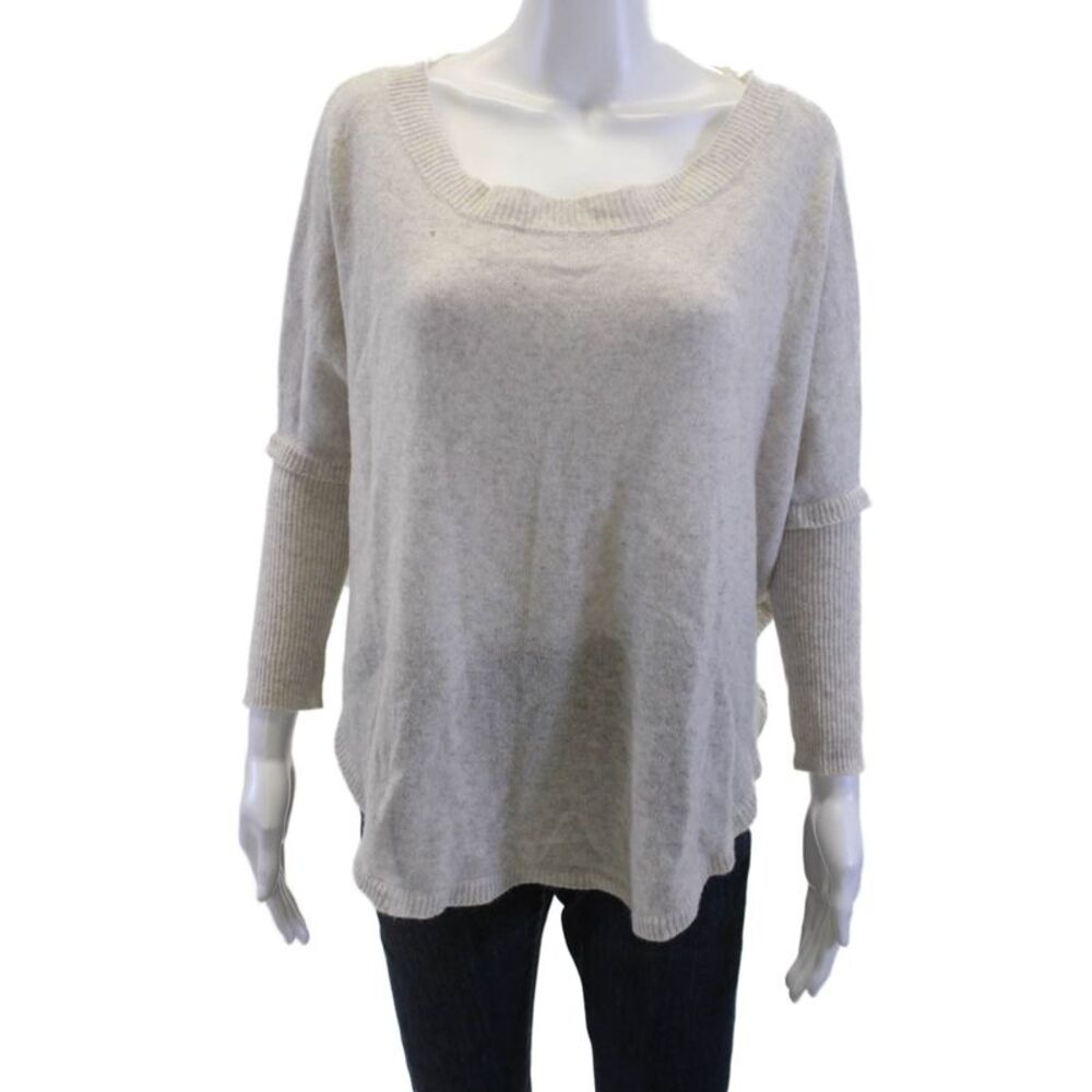 27 Miles Unisex Beige Cashmere Blend Pullover 3/4 Sleeve Size XS